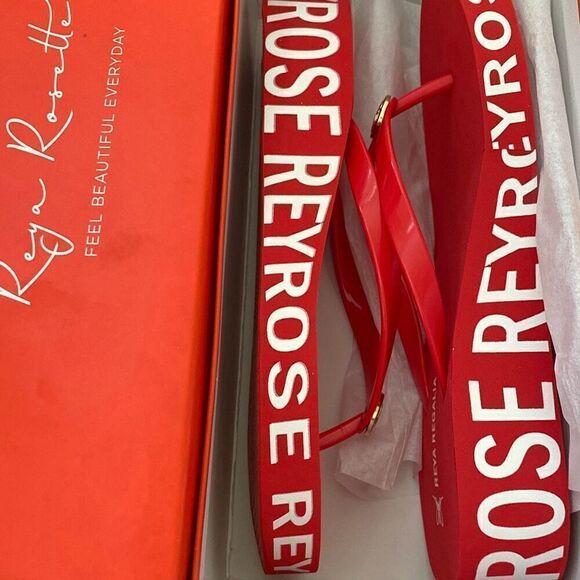 Reya Regalia Rosette Womens Red Wedge Flip Flop Sandal Sz 9M - Picture 4 of 5